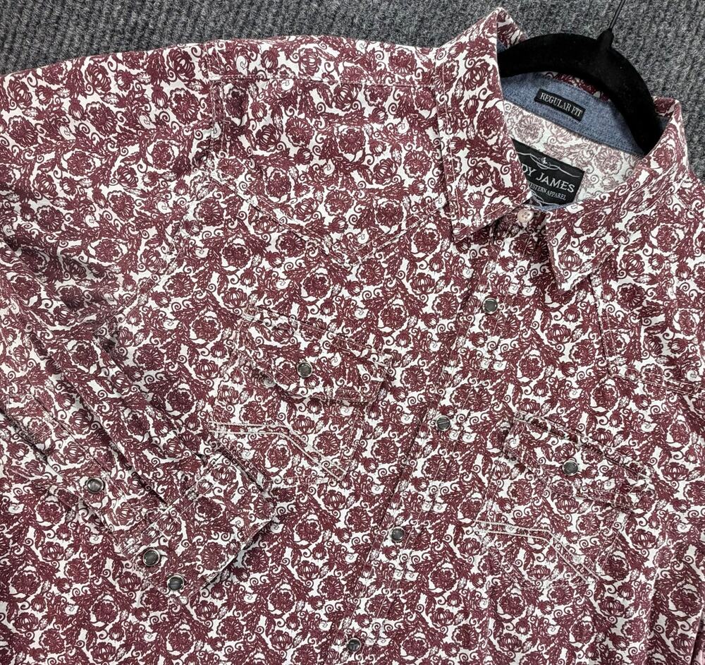 Cody James Western Shirt Mens XL Burgundy Paisley Cowboy Rodeo Button Up